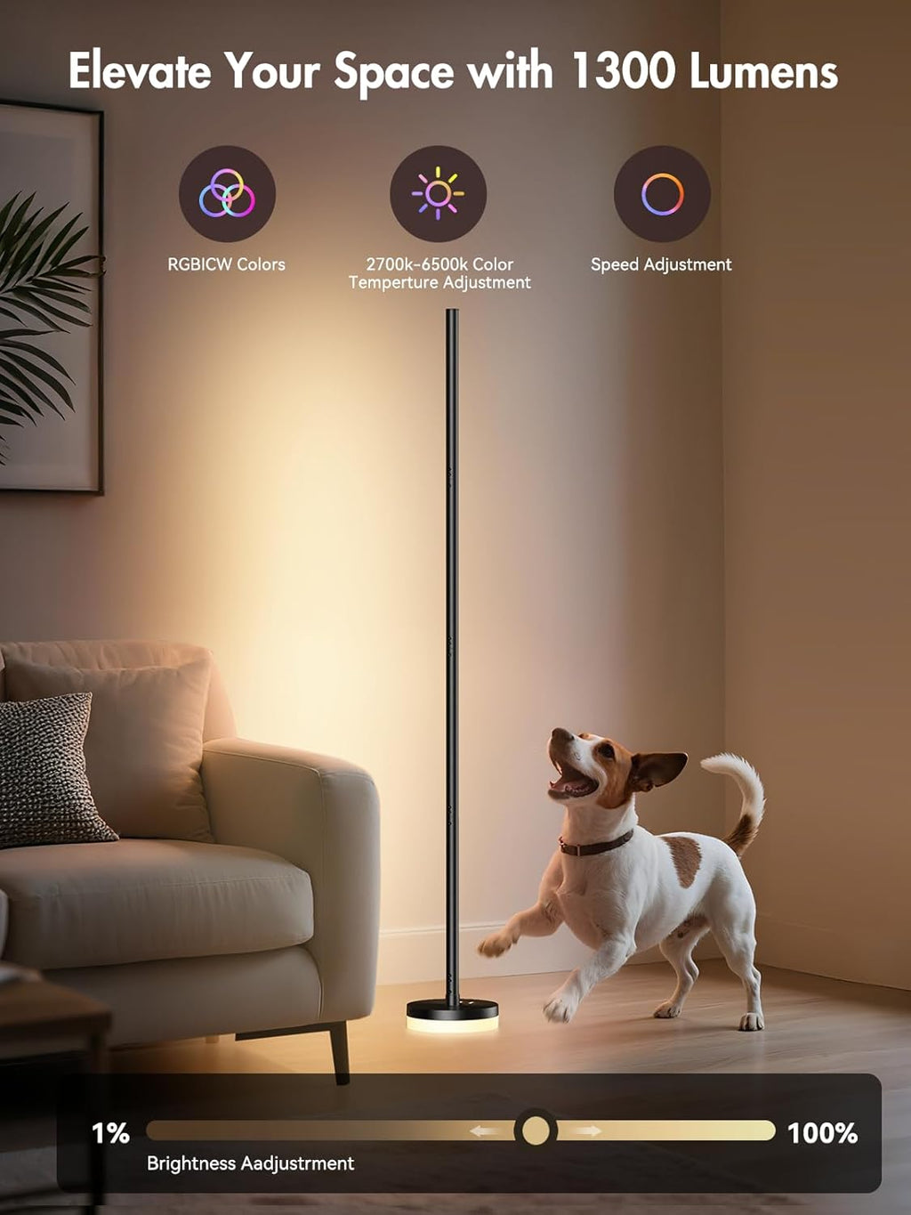 OIYN RGBICW Corner Floor Lamp Pro — 1300lm Ultra Bright - Close-up Detail and Texture