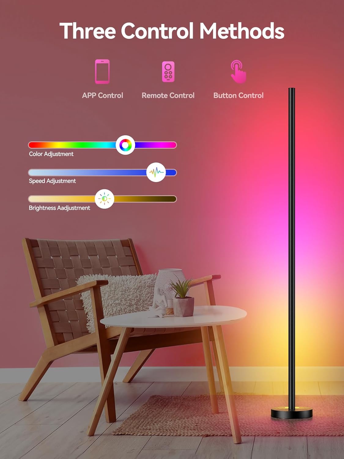 OIYN Smart RGBICW Corner Floor Lamp - Close-up Detail and Texture