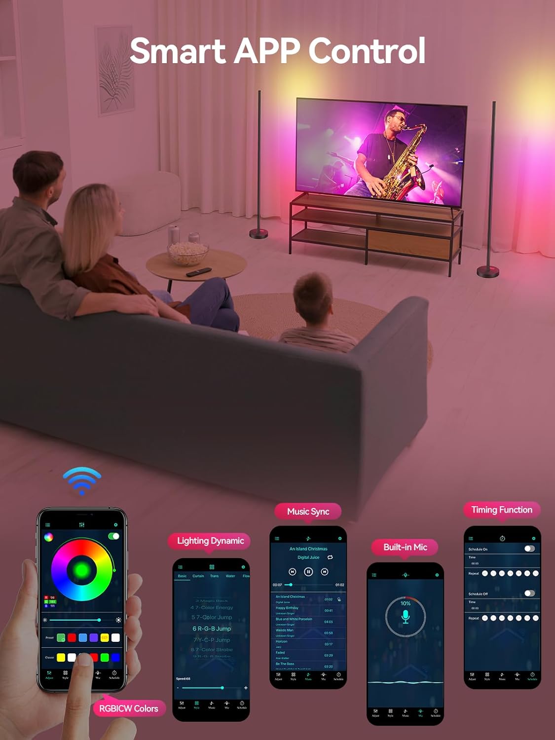 OIYN Smart RGBICW Corner Floor Lamp - Feature Showcase 4